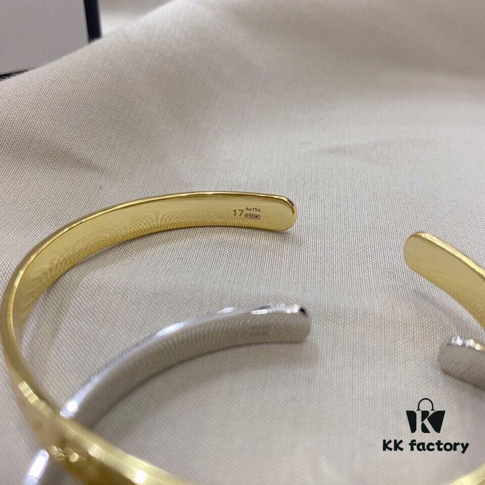 Gucci 925 Sterling Silver Double G Bracelet in White and Yellow Gold Tone
