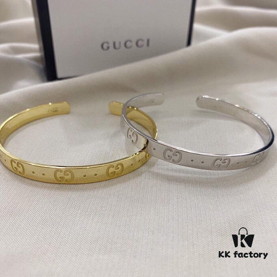 Gucci 925 Sterling Silver Double G Bracelet in White and Yellow Gold Tone