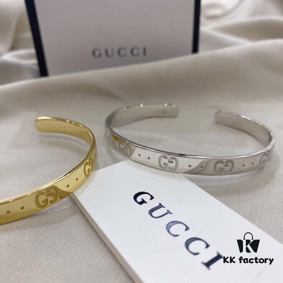 Gucci 925 Sterling Silver Double G Bracelet in White and Yellow Gold Tone