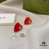 Gucci Gucci 925 Sterling Silver Double G Enamel Red Heart Stud Earrings