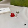 Gucci Gucci 925 Sterling Silver Double G Enamel Red Heart Stud Earrings