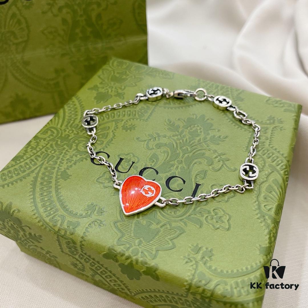 Gucci Gucci 925 Sterling Silver Interlocking Double G Enamel Red Bracelet