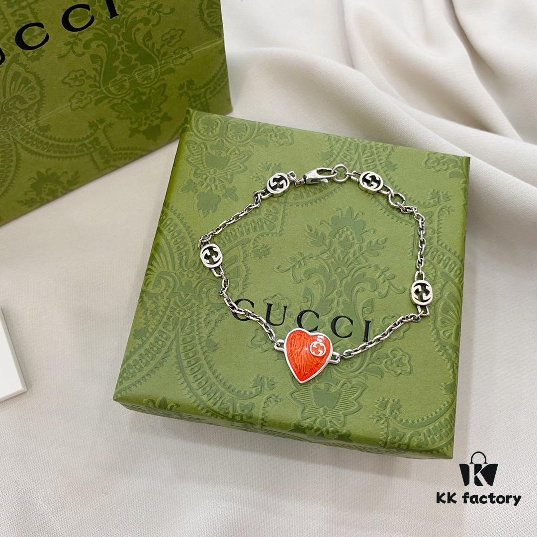 Gucci Gucci 925 Sterling Silver Interlocking Double G Enamel Red Bracelet