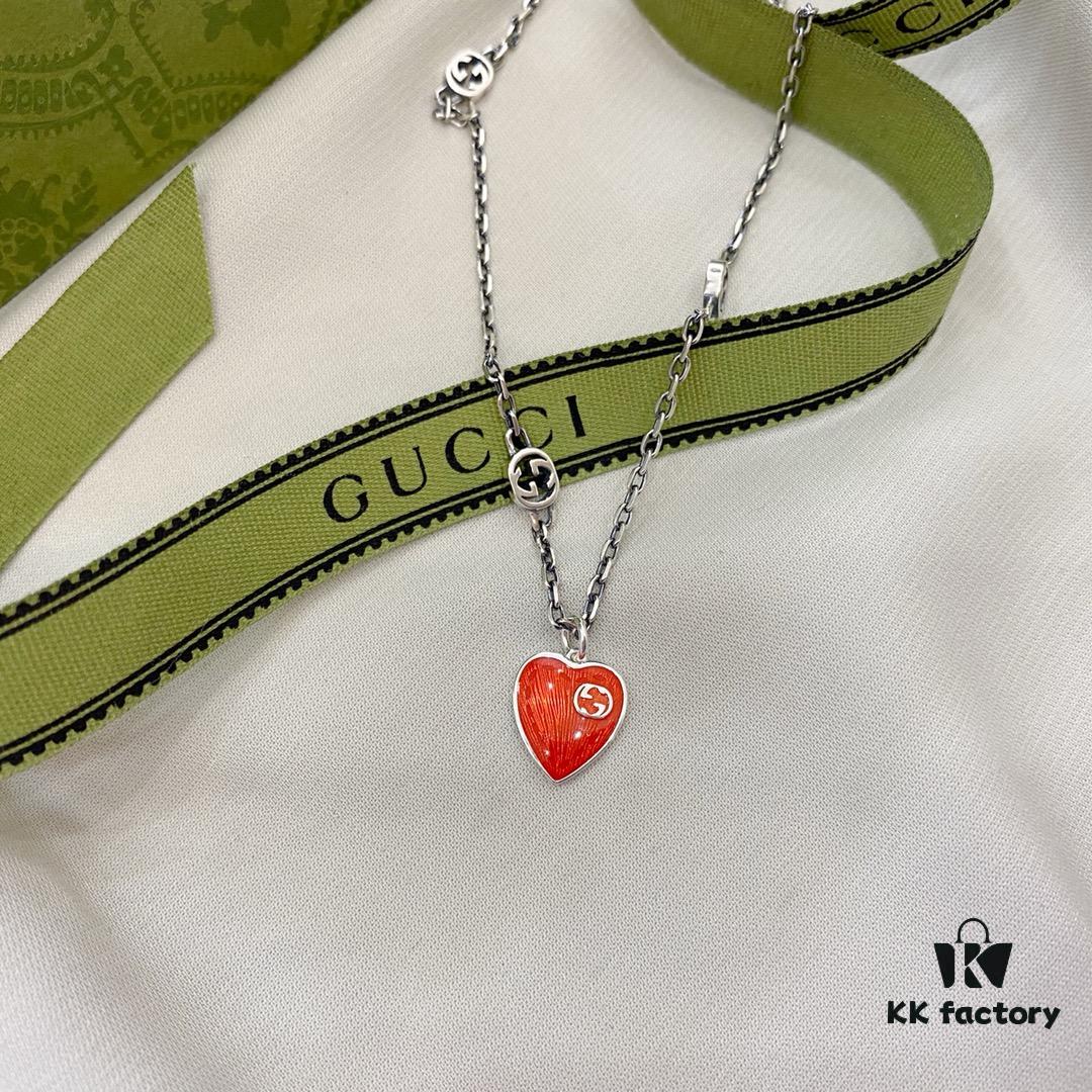 692ff0b899f2d84055c8d695 Gucci Gucci 925 Sterling Silver Interlocking Double G Enamel Red Heart Pendant Necklace