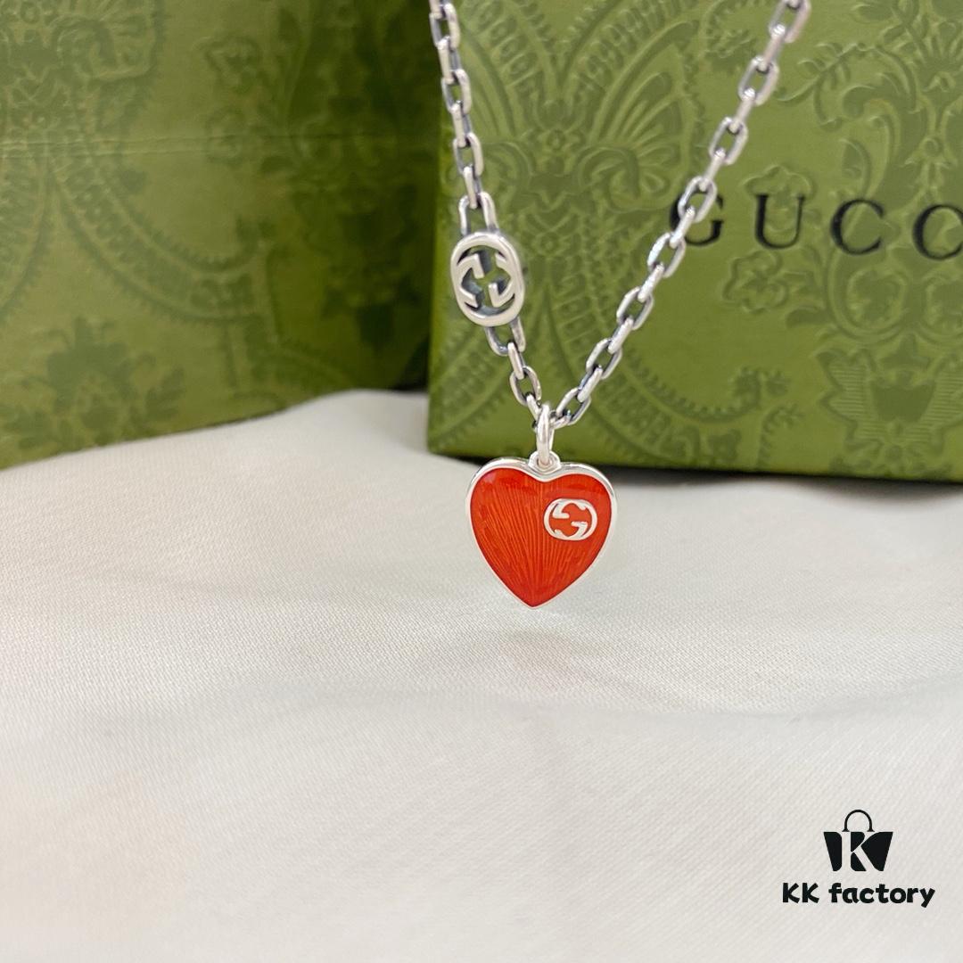 692ff0b899f2d84055c8d696 Gucci Gucci 925 Sterling Silver Interlocking Double G Enamel Red Heart Pendant Necklace