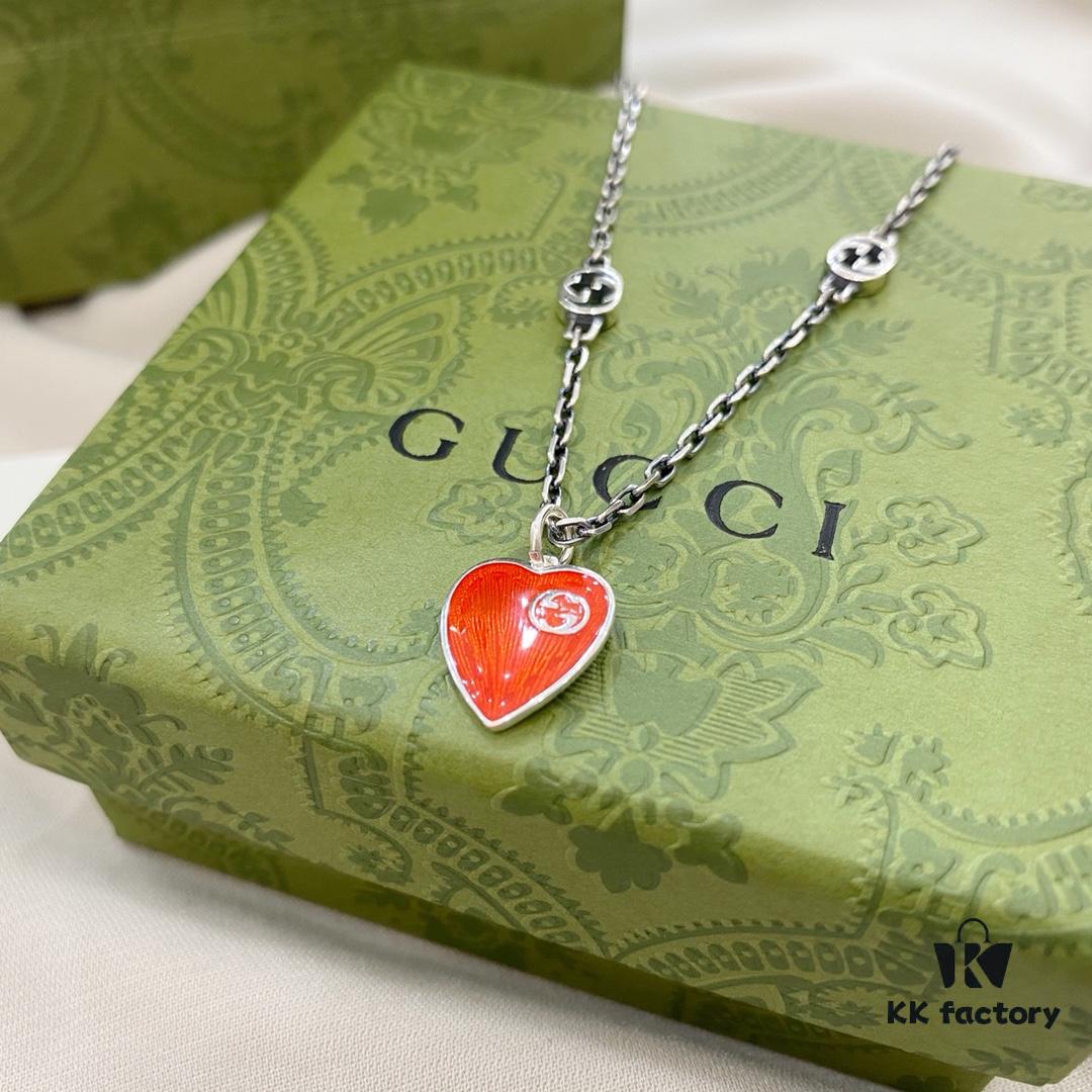 692ff0b899f2d84055c8d697 Gucci Gucci 925 Sterling Silver Interlocking Double G Enamel Red Heart Pendant Necklace