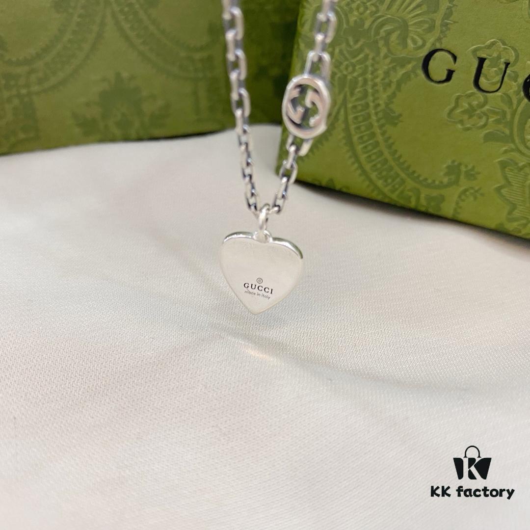 692ff0b999f2d84055c8d698 Gucci Gucci 925 Sterling Silver Interlocking Double G Enamel Red Heart Pendant Necklace