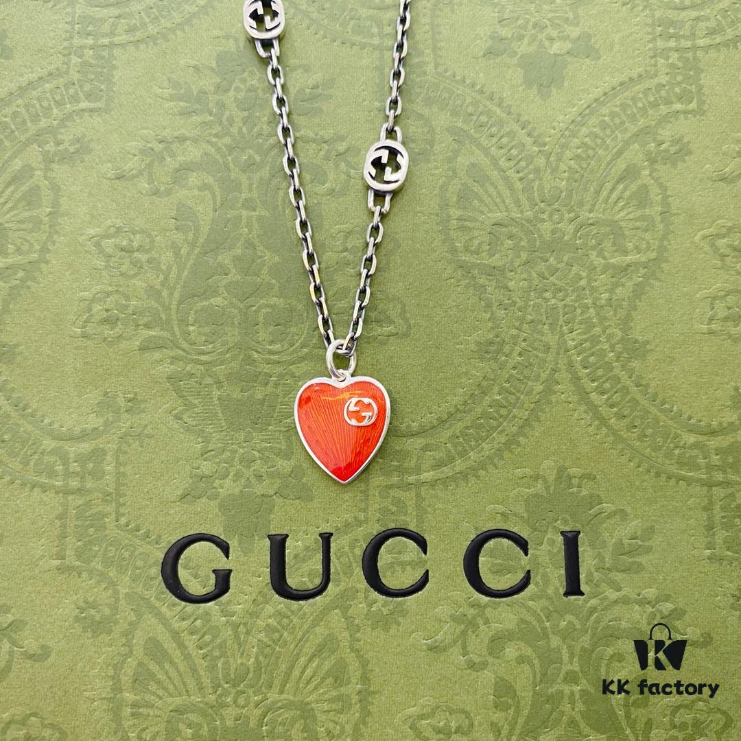 692ff0bd99f2d84055c8d69e Gucci Gucci 925 Sterling Silver Interlocking Double G Enamel Red Heart Pendant Necklace