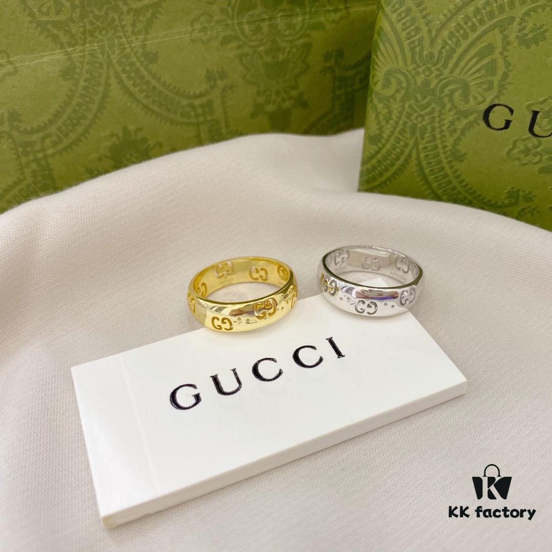 Gucci 925 Sterling Silver Double G Openwork Couple Ring