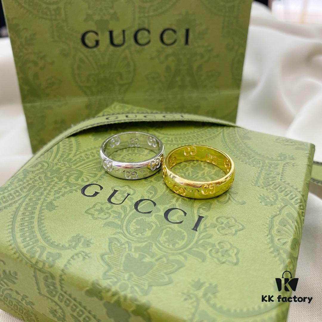 Gucci 925 Sterling Silver Double G Openwork Couple Ring