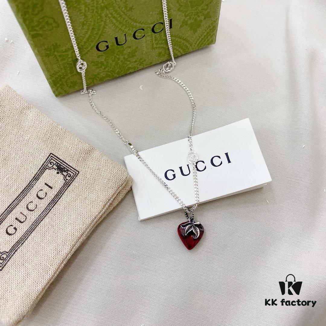 Gucci Gucci 925 Sterling Silver Double G Strawberry Necklace
