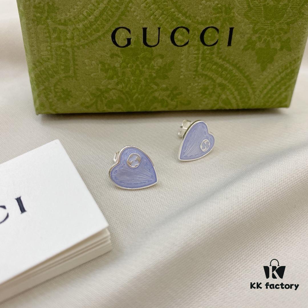 692ff0db99f2d84055c8d6c7 Gucci Gucci 925 Sterling Silver Double G Enamel Light Blue Heart Stud Earrings