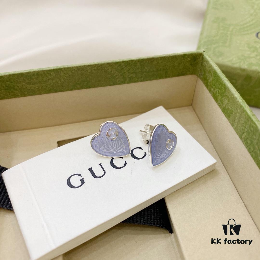 692ff0dd99f2d84055c8d6cb Gucci Gucci 925 Sterling Silver Double G Enamel Light Blue Heart Stud Earrings