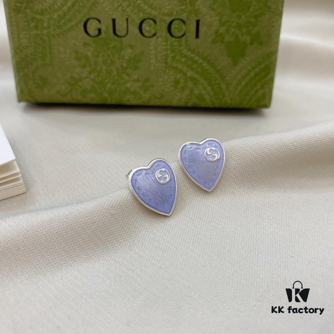 692ff0de99f2d84055c8d6cc Gucci Gucci 925 Sterling Silver Double G Enamel Light Blue Heart Stud Earrings
