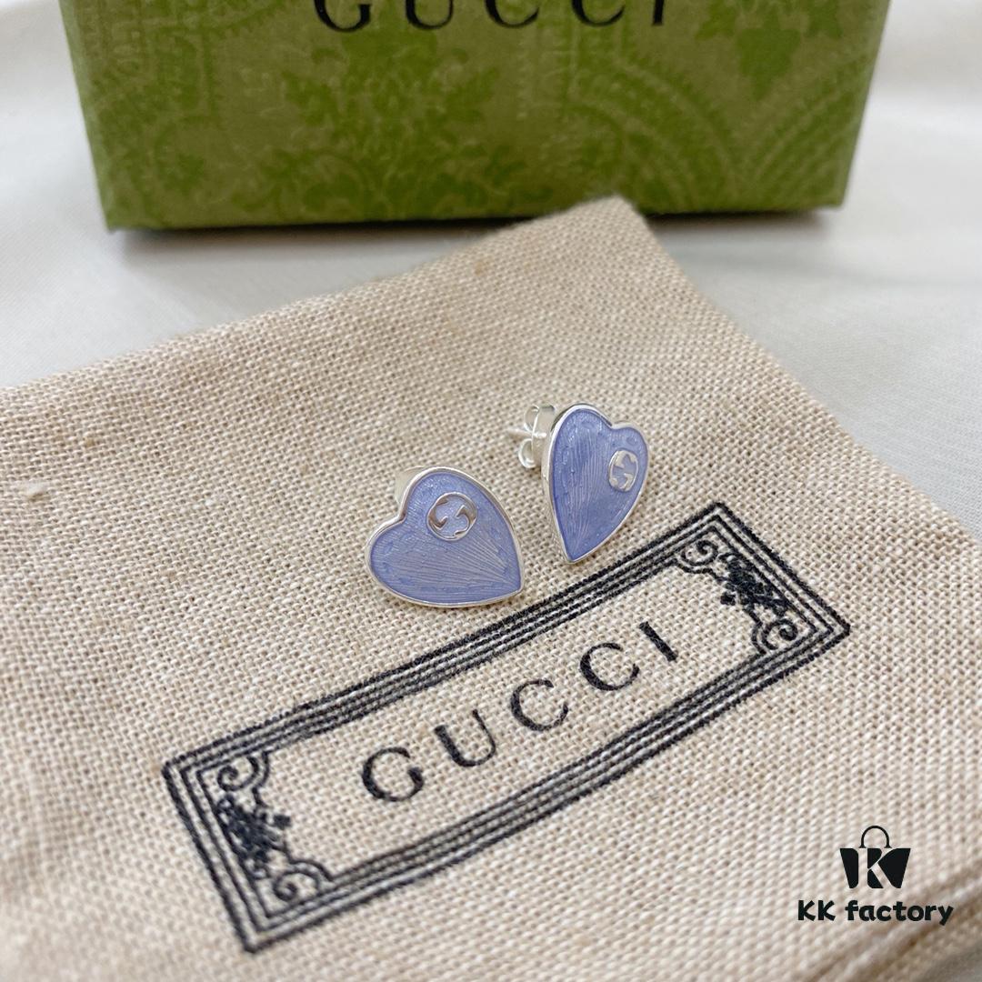 692ff0e099f2d84055c8d6d0 Gucci Gucci 925 Sterling Silver Double G Enamel Light Blue Heart Stud Earrings