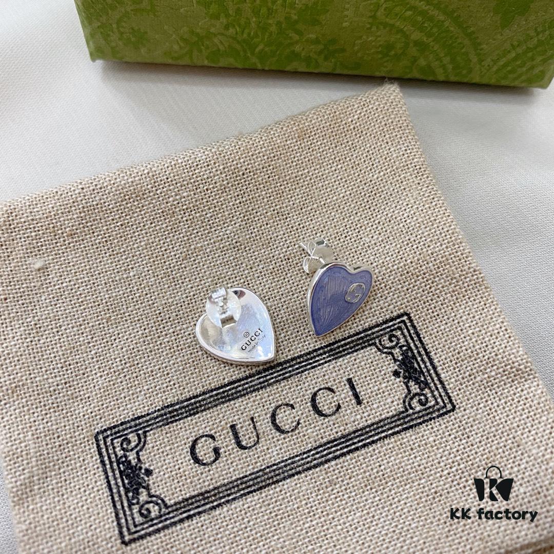 692ff0e399f2d84055c8d6d4 Gucci Gucci 925 Sterling Silver Double G Enamel Light Blue Heart Stud Earrings