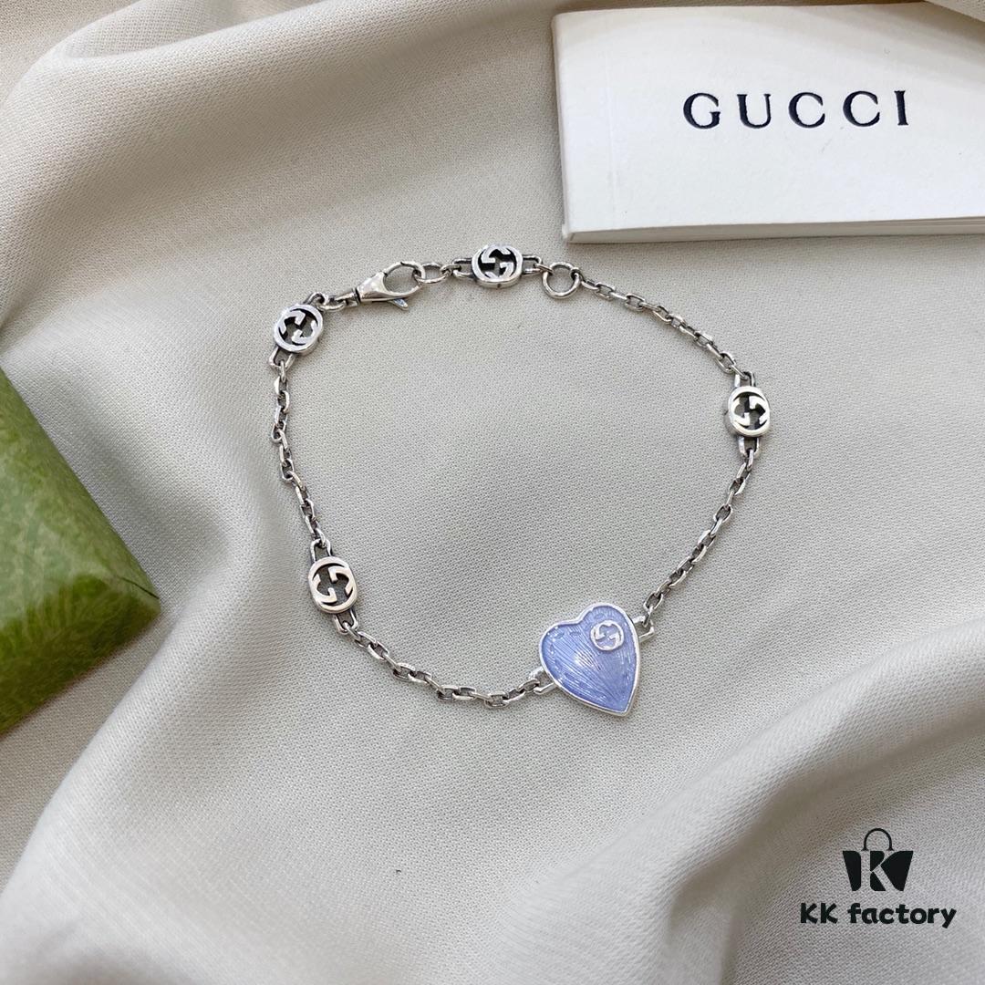 692ff0e799f2d84055c8d6d9 Gucci Gucci 925 Sterling Silver Interlocking Double G Enamel Light Blue Bracelet