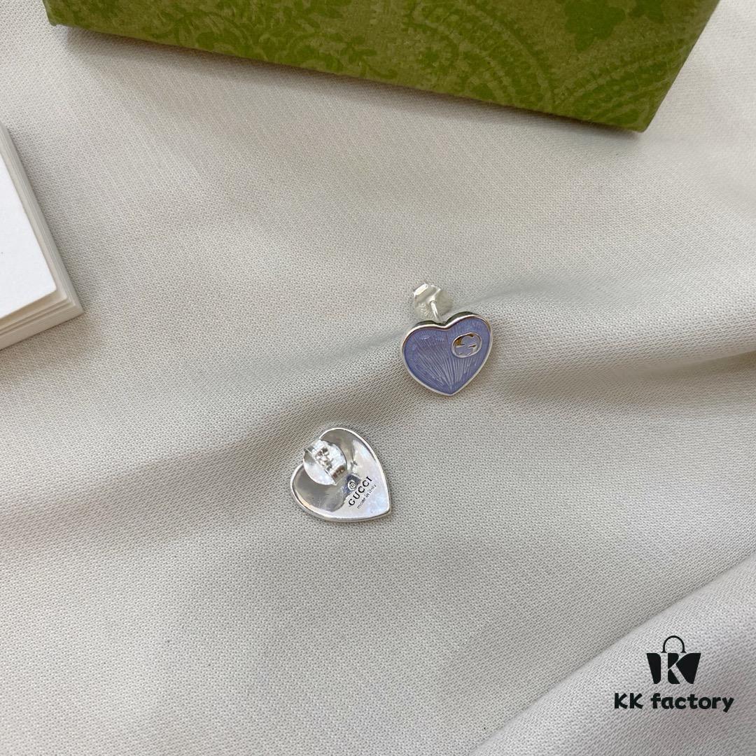 692ff0eb99f2d84055c8d6df Gucci Gucci 925 Sterling Silver Double G Enamel Light Blue Heart Stud Earrings