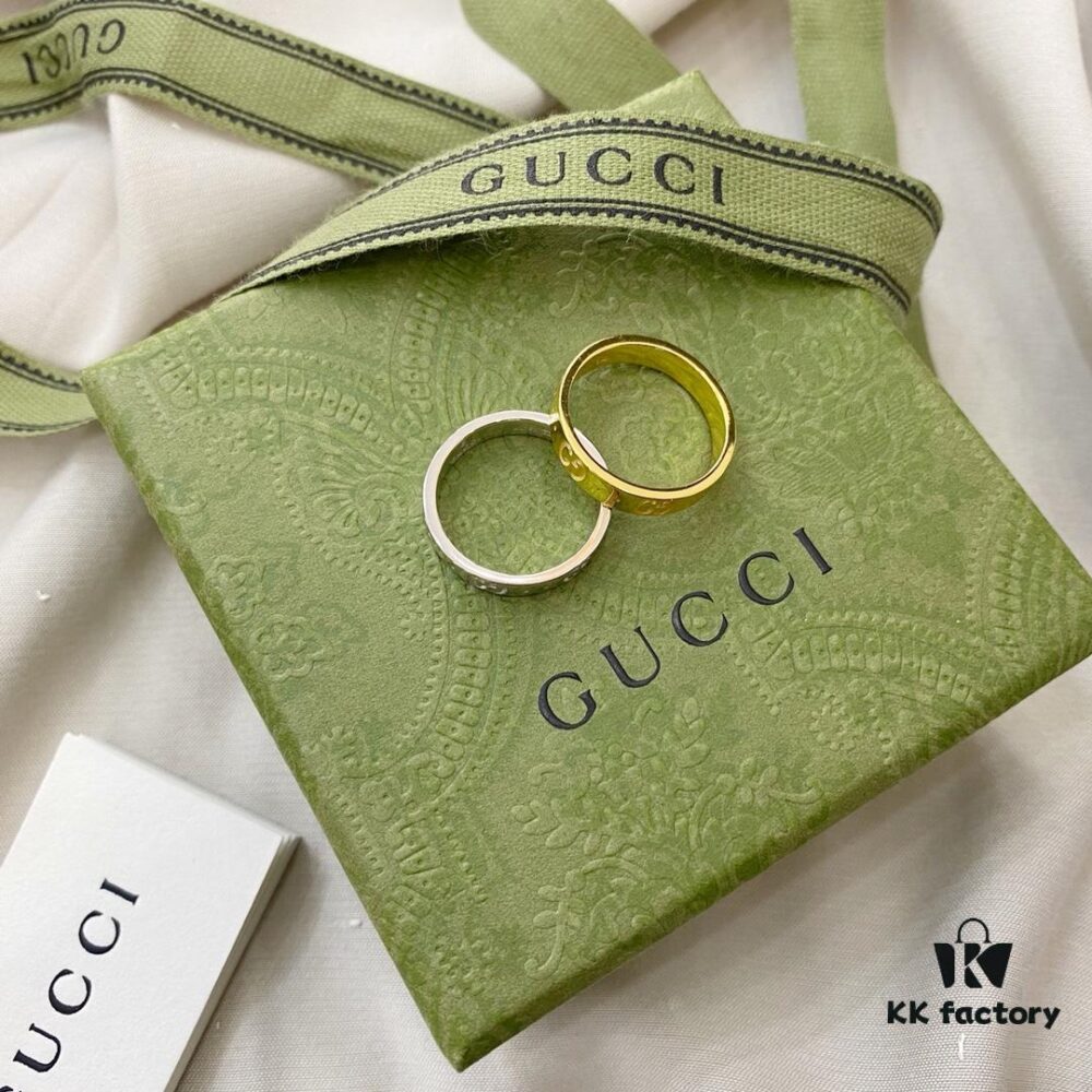 692ff10499f2d84055c8d706 Gucci Gucci 925 Sterling Silver Icon Series Platinum 18K Double G Narrow Ring