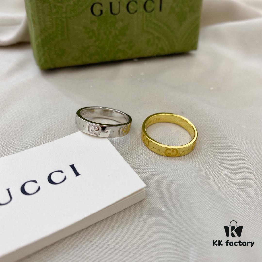 Gucci Gucci 925 Sterling Silver Icon Series Platinum 18K Double G Narrow Ring