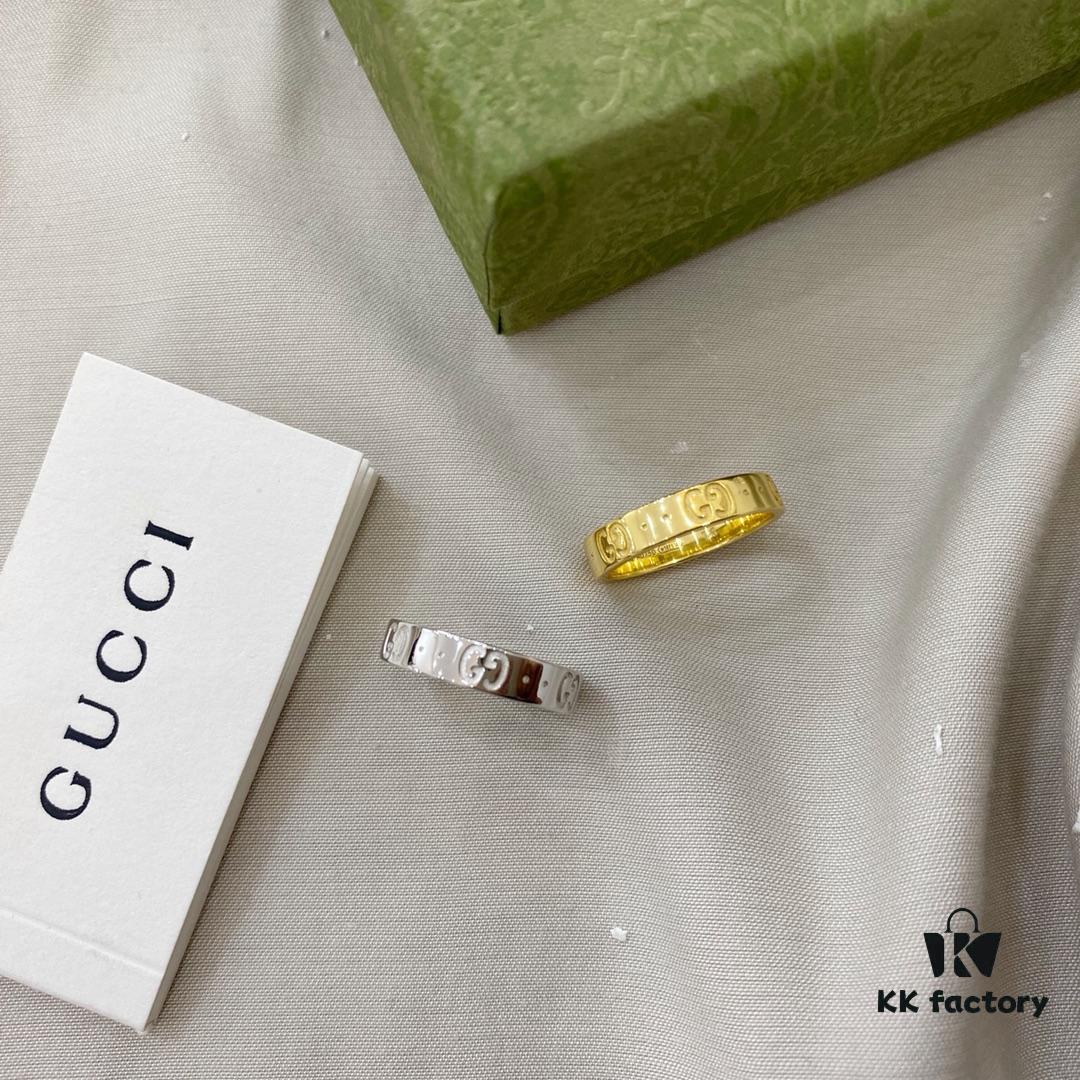 Gucci Gucci 925 Sterling Silver Icon Series Platinum 18K Double G Narrow Ring