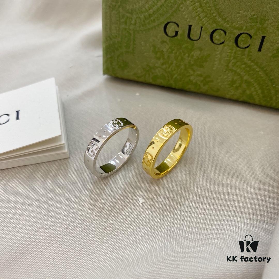 Gucci Gucci 925 Sterling Silver Icon Series Platinum 18K Double G Narrow Ring