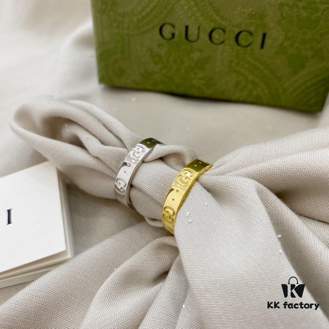Gucci Gucci 925 Sterling Silver Icon Series Platinum 18K Double G Narrow Ring