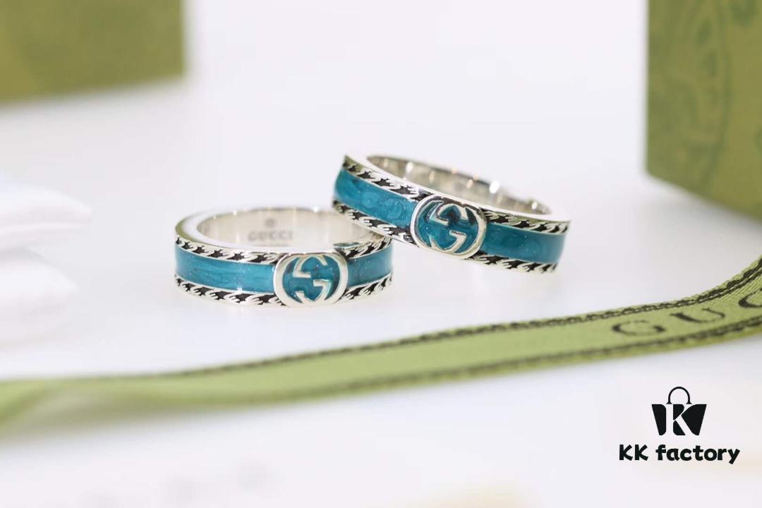 692ff12799f2d84055c8d752 Qixi Gift Selection 💜 Gucci Retro Style Double G Green Enamel Couple Ring