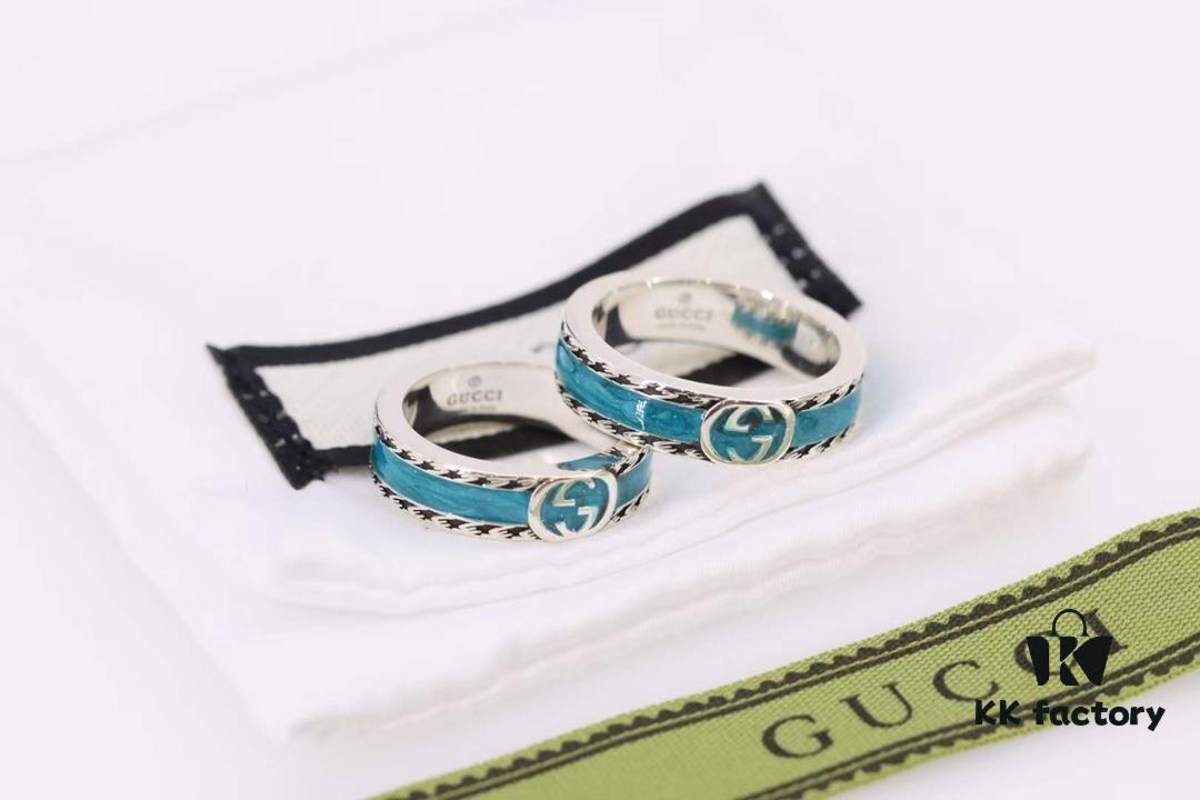 692ff12899f2d84055c8d753 Qixi Gift Selection 💜 Gucci Retro Style Double G Green Enamel Couple Ring