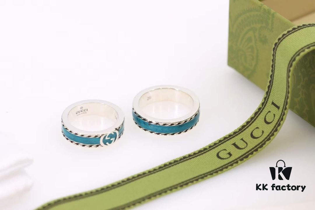 692ff12899f2d84055c8d754 Qixi Gift Selection 💜 Gucci Retro Style Double G Green Enamel Couple Ring