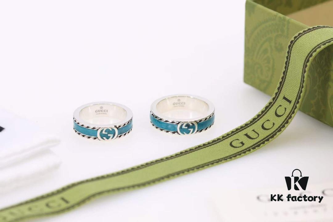 692ff12999f2d84055c8d755 Qixi Gift Selection 💜 Gucci Retro Style Double G Green Enamel Couple Ring
