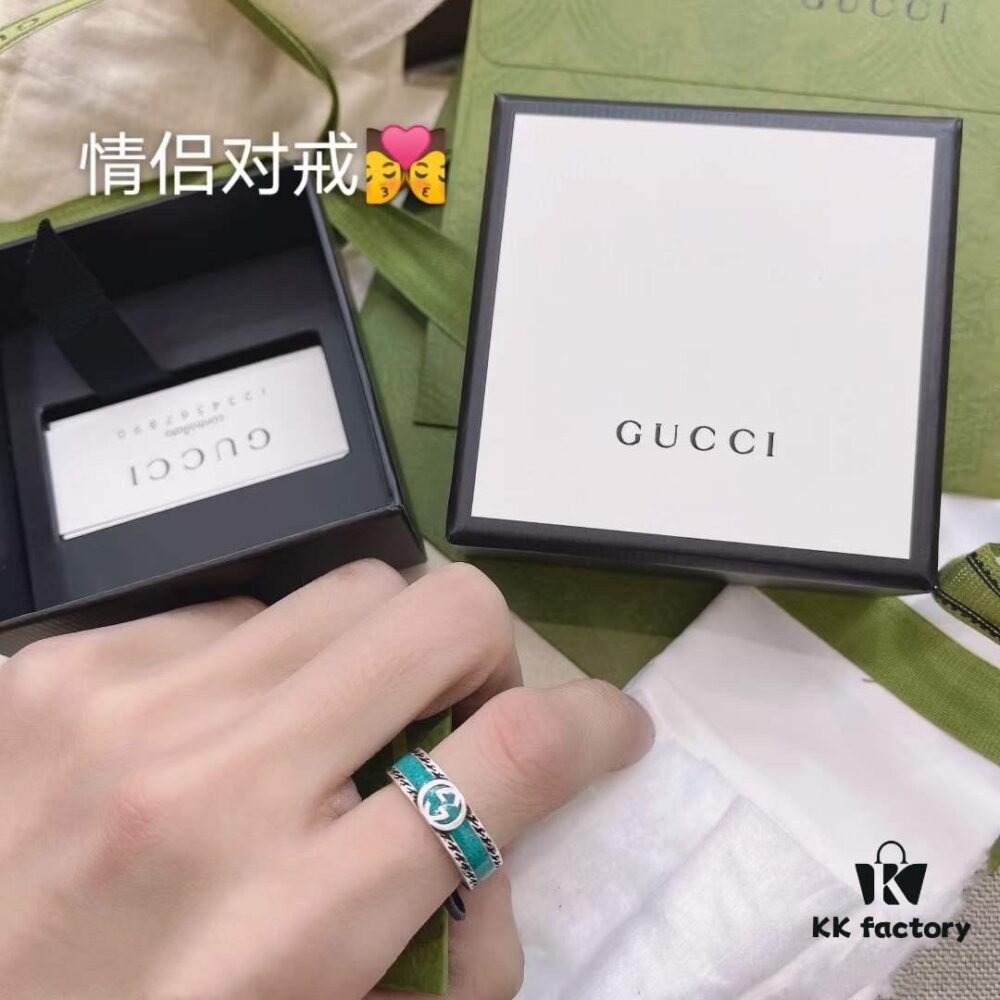 692ff12999f2d84055c8d756 Qixi Gift Selection 💜 Gucci Retro Style Double G Green Enamel Couple Ring