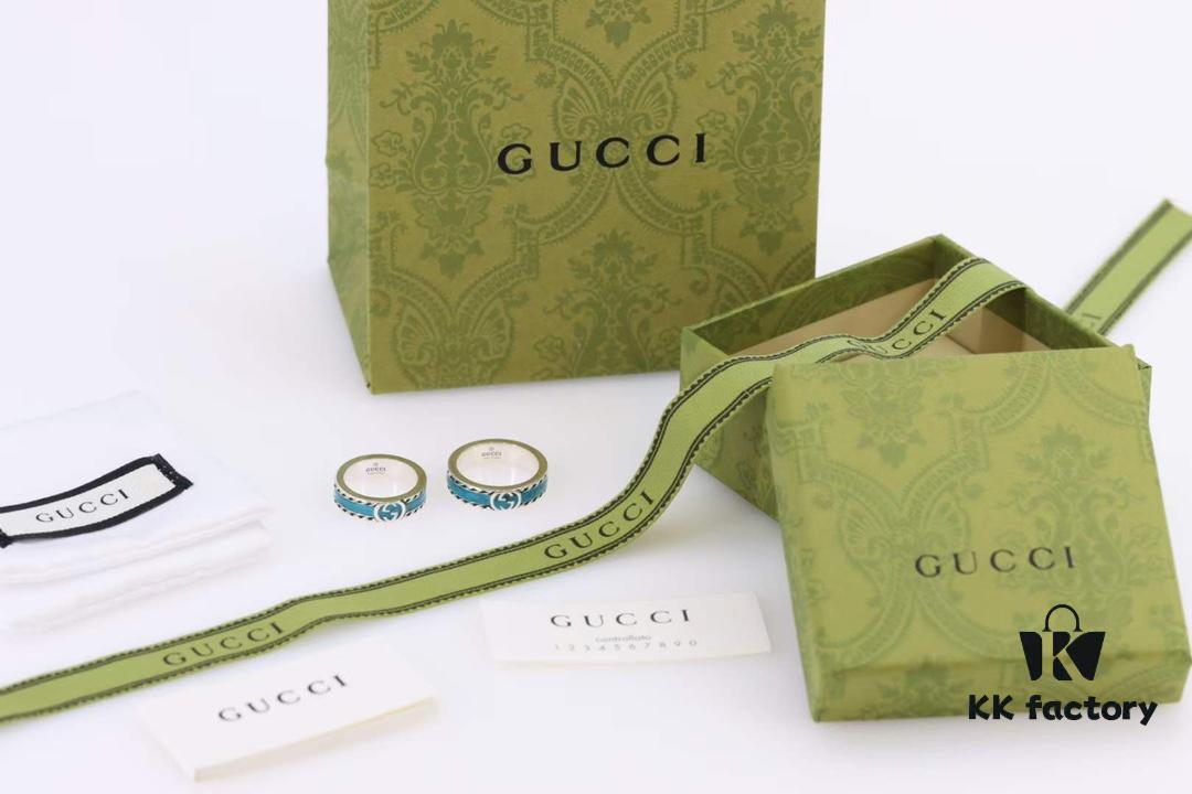 692ff12b99f2d84055c8d75a Qixi Gift Selection 💜 Gucci Retro Style Double G Green Enamel Couple Ring