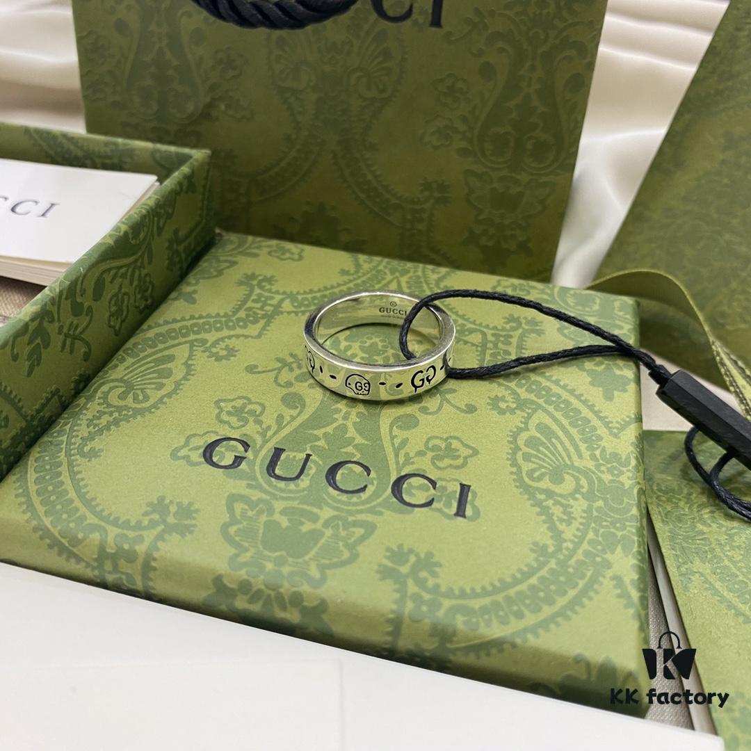 Gucci 925 Sterling Silver Double G Skull Fairy Ring