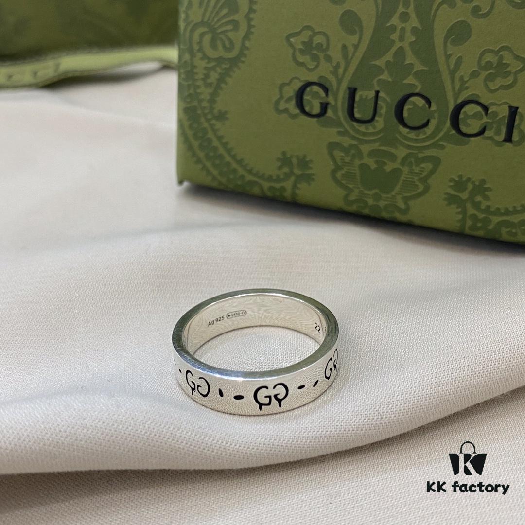 Gucci 925 Sterling Silver Double G Skull Fairy Ring