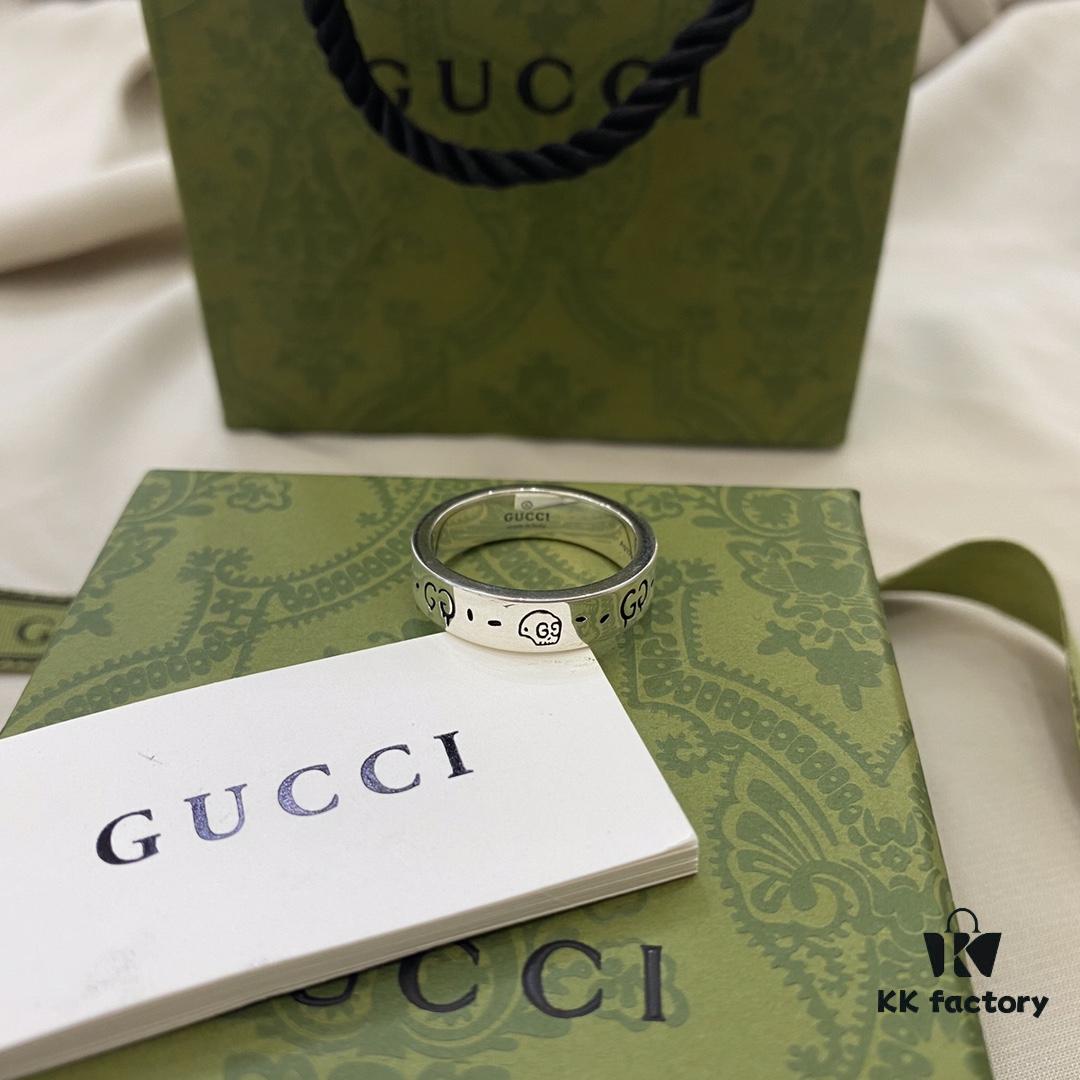 Gucci 925 Sterling Silver Double G Skull Fairy Ring