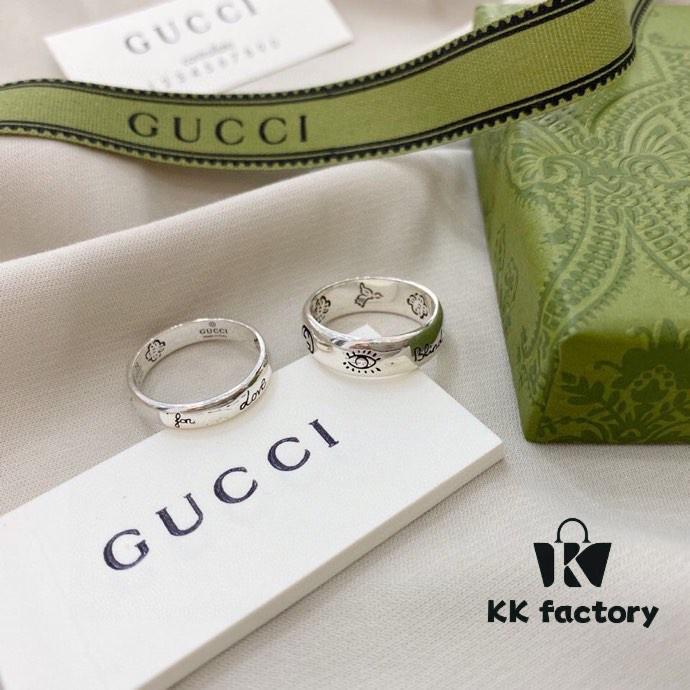 692ff16199f2d84055c8d7af Gucci Gucci 925 Sterling Silver Fearless Love Double G Floral and Bird Couple Ring