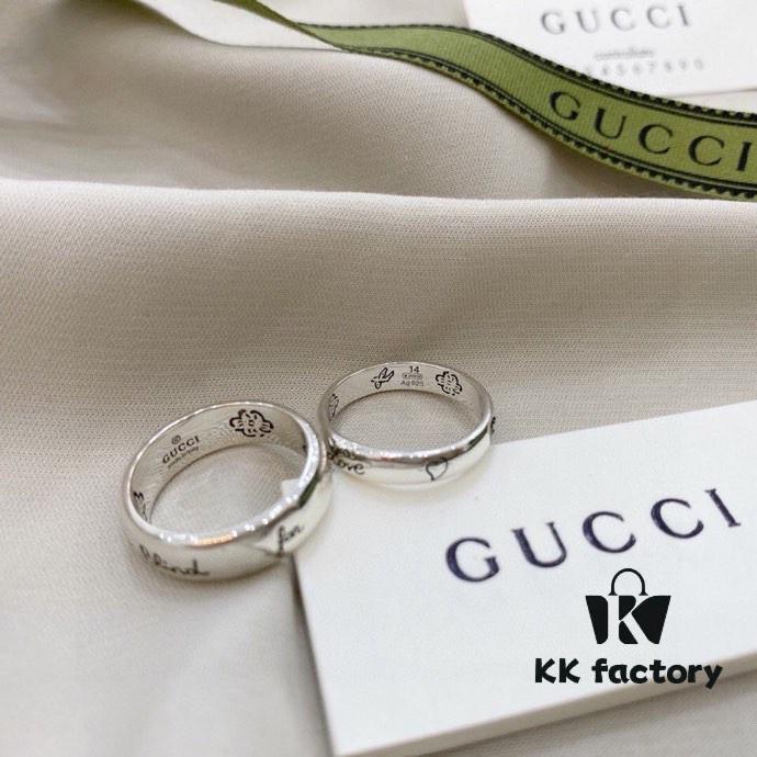 692ff16399f2d84055c8d7b2 Gucci Gucci 925 Sterling Silver Fearless Love Double G Floral and Bird Couple Ring