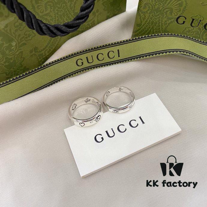 692ff16b99f2d84055c8d7bd Gucci Gucci 925 Sterling Silver Fearless Love Double G Floral and Bird Couple Ring