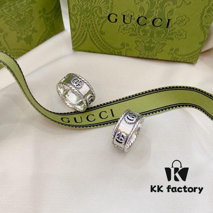Gucci 925 Sterling Silver Double G Twisted Retro Couple Ring