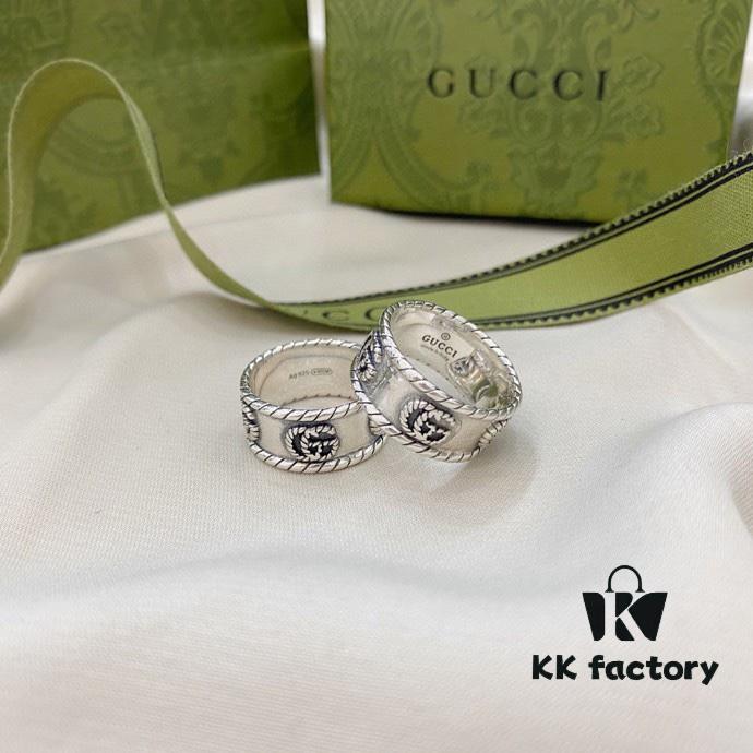 Gucci 925 Sterling Silver Double G Twisted Retro Couple Ring