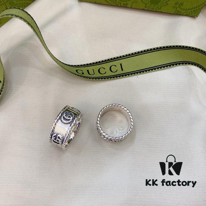 Gucci 925 Sterling Silver Double G Twisted Retro Couple Ring