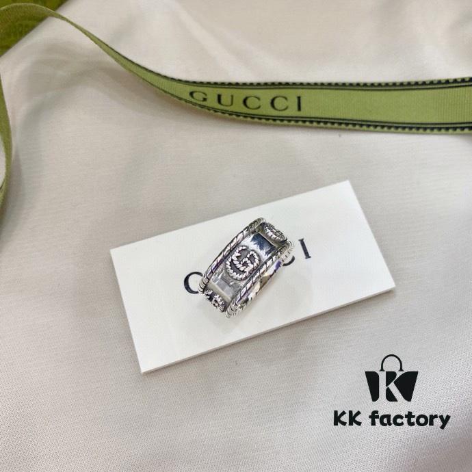 Gucci 925 Sterling Silver Double G Twisted Retro Couple Ring