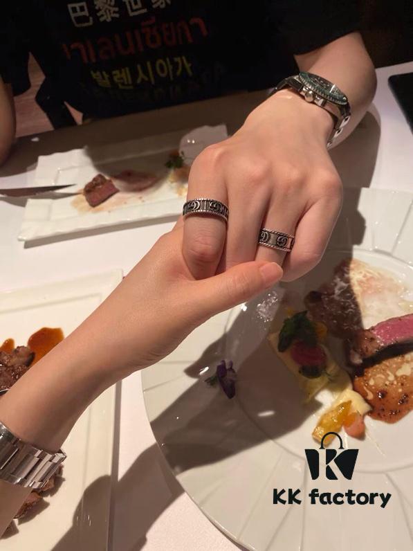 Gucci 925 Sterling Silver Double G Twisted Retro Couple Ring