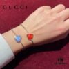 Gucci 925 Sterling Silver Interlocking Double G Enamel Red Heart Bracelet