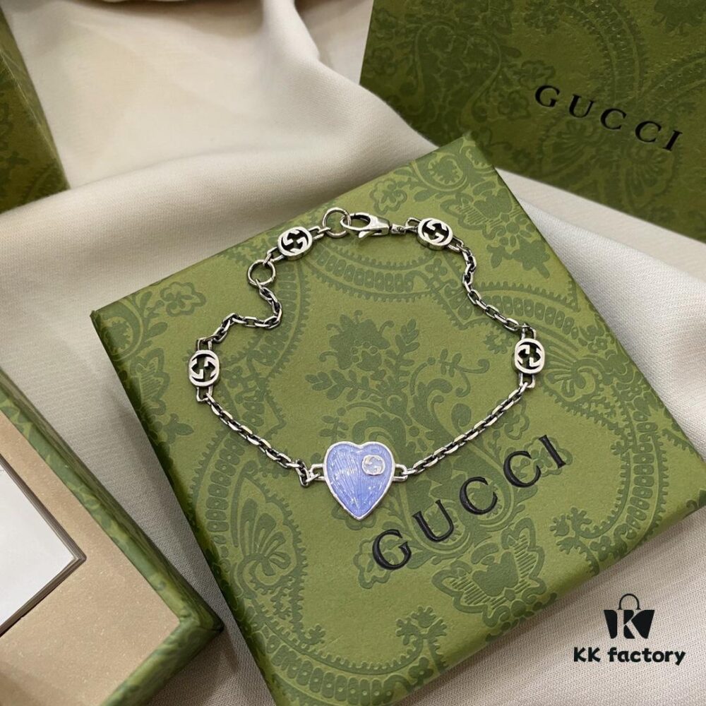 692ff18499f2d84055c8d7e7 Gucci Interlocking Double G Enamel Blue Heart Bracelet in 925 Sterling Silver