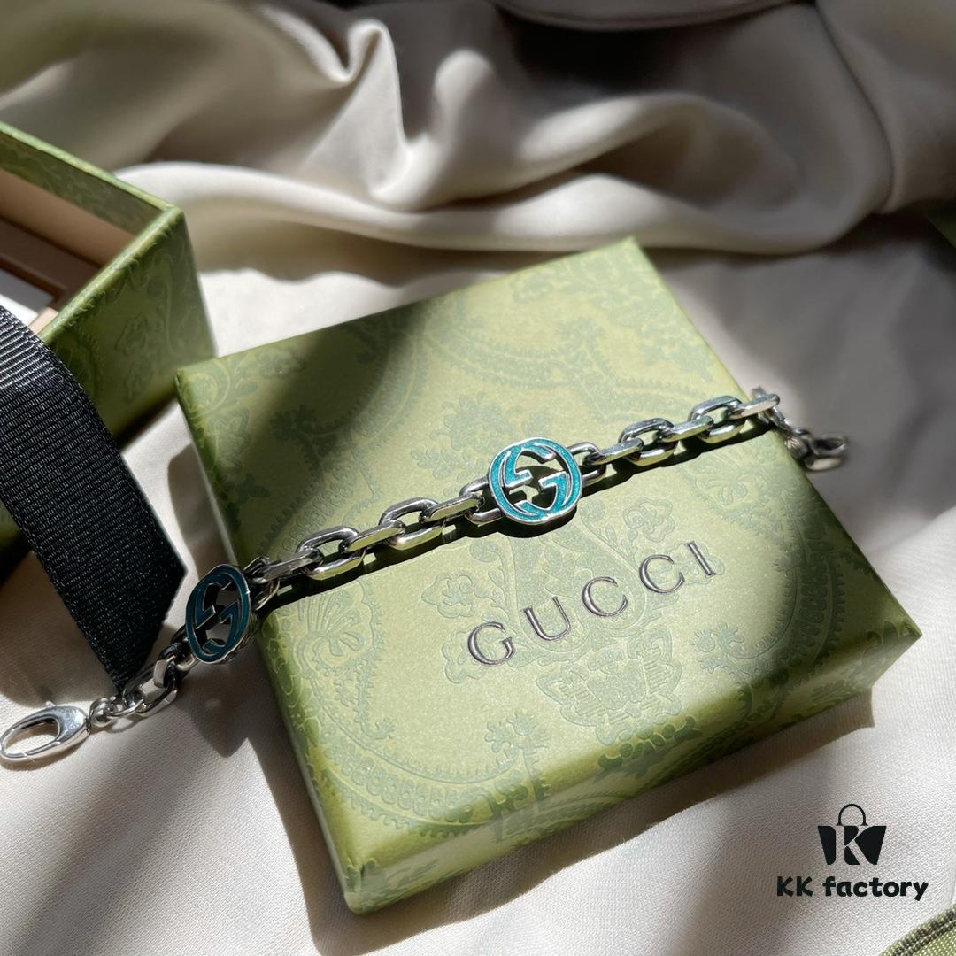 Gucci Gucci 925 Sterling Silver Double G Enamel Interlocking Bracelet