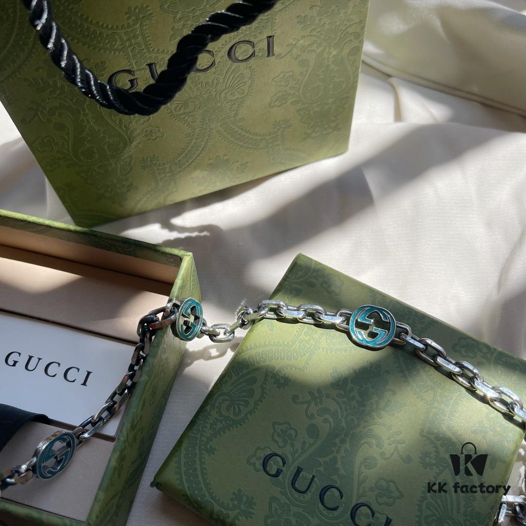 Gucci 925 Sterling Silver Double G Enamel Interlocking Vintage Necklace