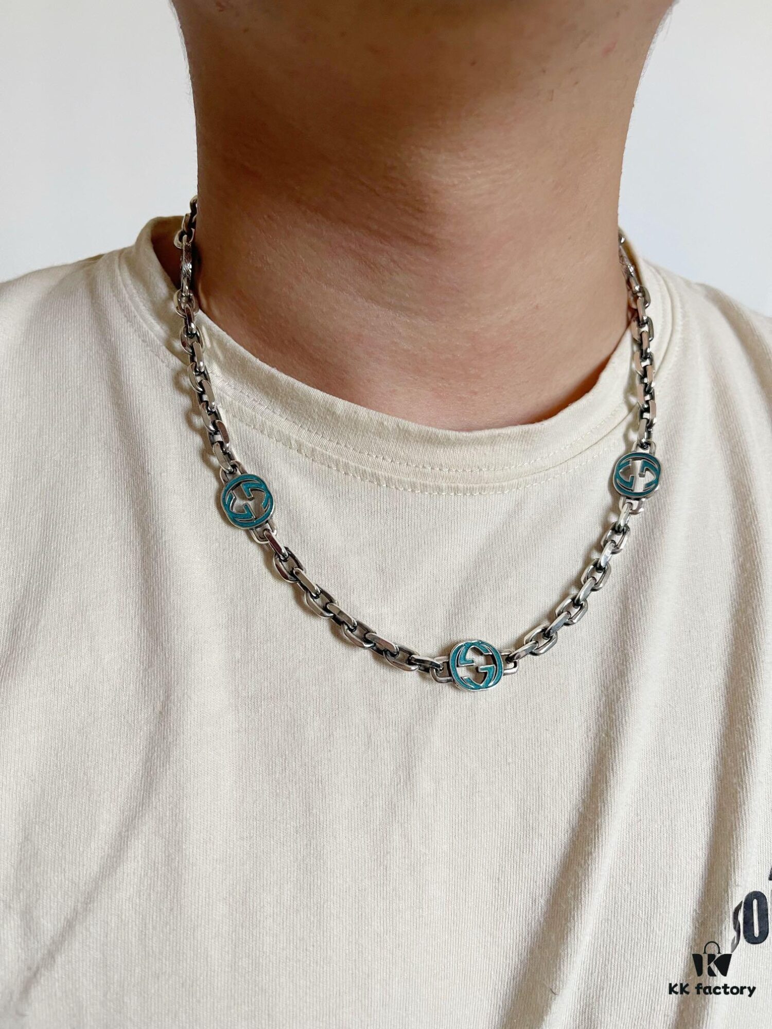 Gucci 925 Sterling Silver Double G Enamel Interlocking Vintage Necklace