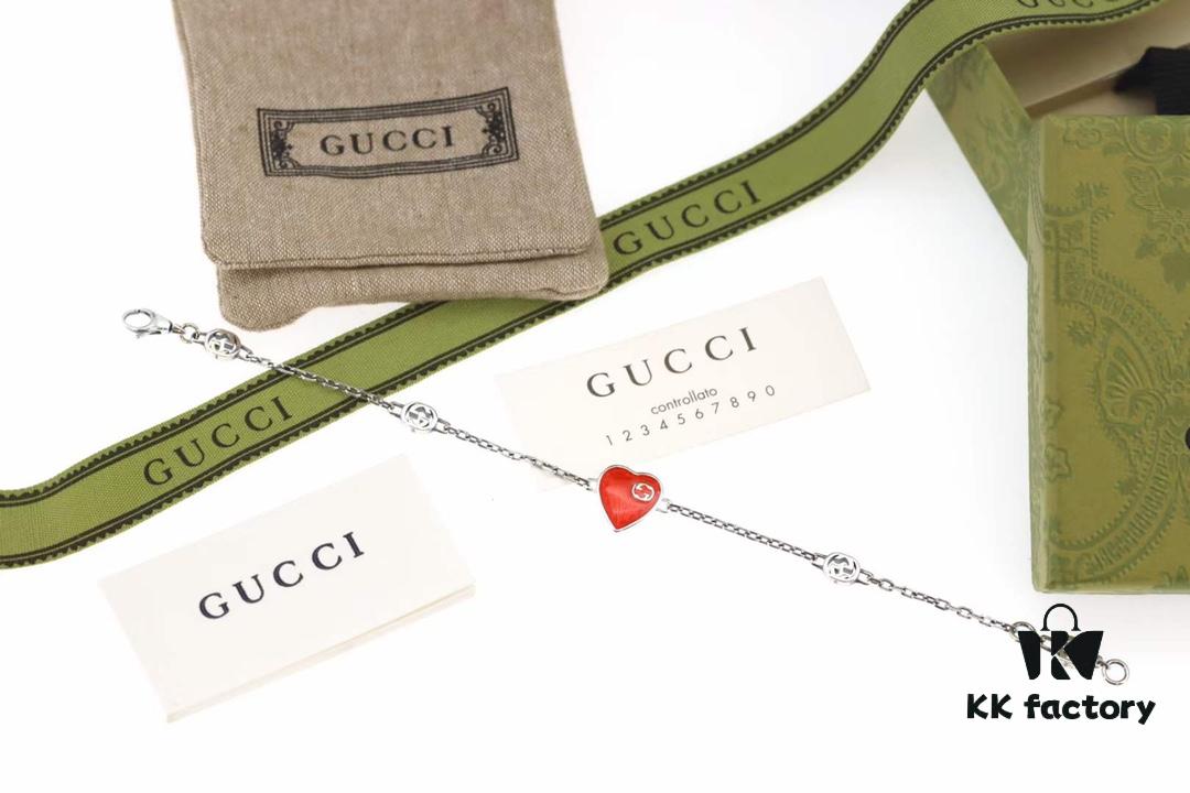 692ff19b99f2d84055c8d81a New Arrival💗 Gucci Interlocking Double G Red Enamel Heart Bracelet